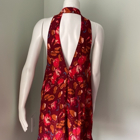 Intimately Free People Burgundy Red Floral High Neck Sleeveless Mini Dress - Picture 5 of 8